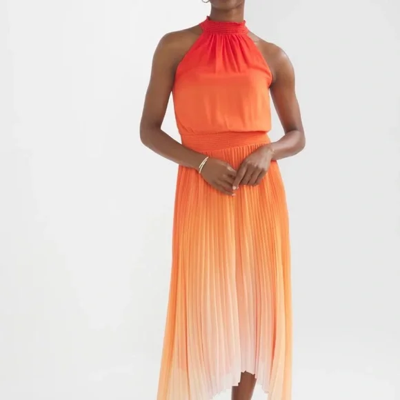 White House Black Market | Dresses | Elegant Pleated Orange Halter Midi  Dress | Poshmark